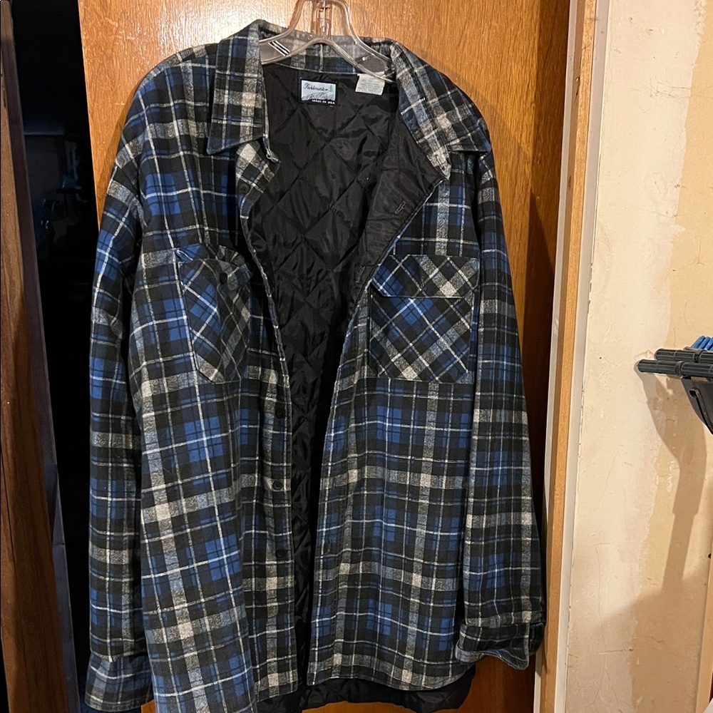 Plaid Men's Shirt Jacket in Blue and Black